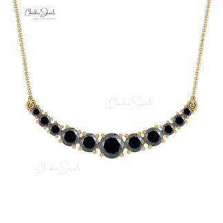 Curved Bar Chain Necklace With 1.19 Ct Black Diamond 14k Real Gold Statement Necklace