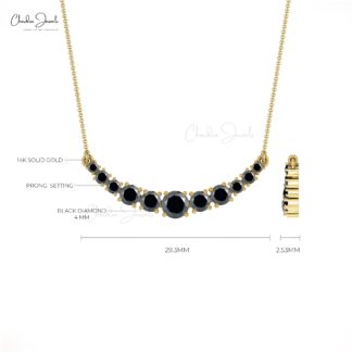 Curved Bar Chain Necklace With 1.19 Ct Black Diamond 14k Real Gold Statement Necklace