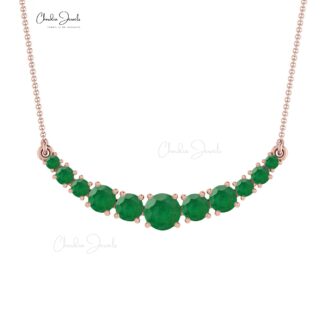 Alternate Stone Necklace in 14k Solid Gold Zambian Emerald 0.79 Ct Gemstone Jewelry