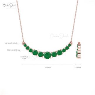 Alternate Stone Necklace in 14k Solid Gold Zambian Emerald 0.79 Ct Gemstone Jewelry