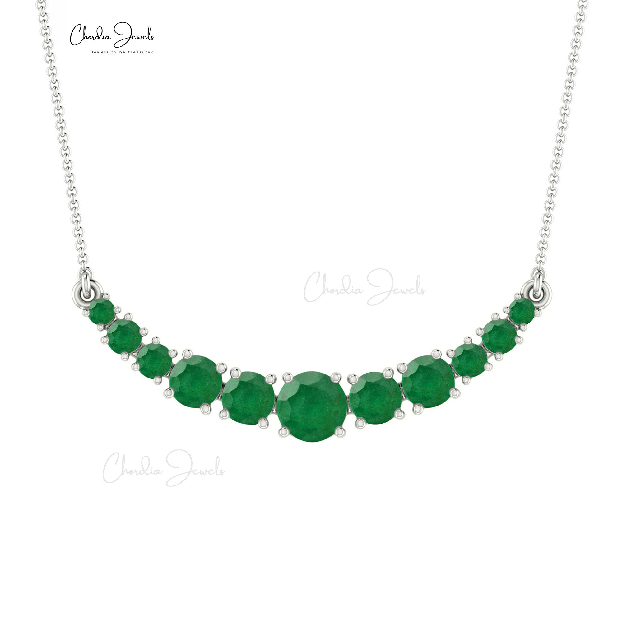 Alternate Stone Necklace in 14k Solid Gold Zambian Emerald 0.79 Ct Gemstone Jewelry