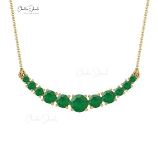 Alternate Stone Necklace in 14k Solid Gold Zambian Emerald 0.79 Ct Gemstone Jewelry