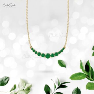 Alternate Stone Necklace in 14k Solid Gold Zambian Emerald 0.79 Ct Gemstone Jewelry