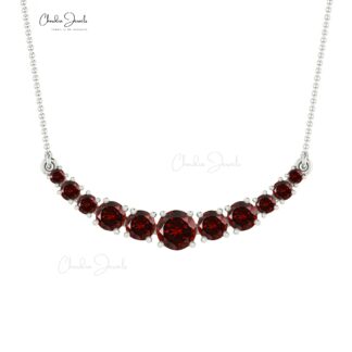Gemstone Curved Bar Necklace In Solid 14k Gold Red Garnet January Birthstone Necklace