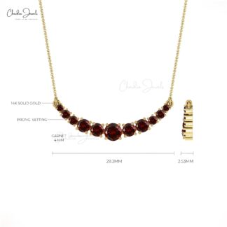 Gemstone Curved Bar Necklace In Solid 14k Gold Red Garnet January Birthstone Necklace