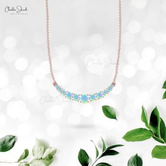 Statement Wedding Necklace In Pure 14k Gold Fire Opal Prong Set Chain Necklace