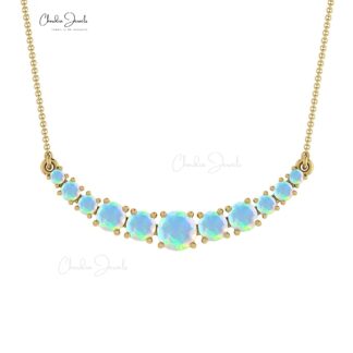 Statement Wedding Necklace In Pure 14k Gold Fire Opal Prong Set Chain Necklace