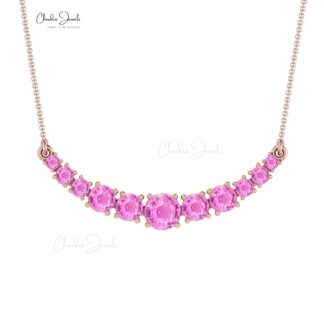 Statement Handmade Necklace In 14k Solid Gold Pink Sapphire 1.19 Ct Stone Bridal Jewelry