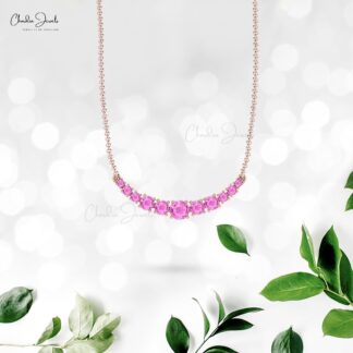 Statement Handmade Necklace In 14k Solid Gold Pink Sapphire 1.19 Ct Stone Bridal Jewelry