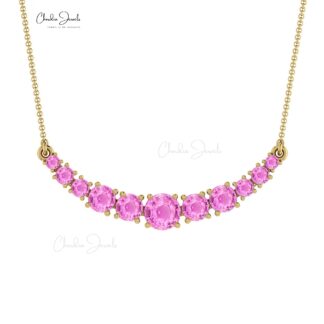 Statement Handmade Necklace In 14k Solid Gold Pink Sapphire 1.19 Ct Stone Bridal Jewelry