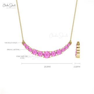 Statement Handmade Necklace In 14k Solid Gold Pink Sapphire 1.19 Ct Stone Bridal Jewelry