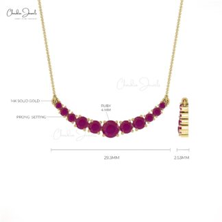 0.79Ct Burma Ruby Statement Necklace In 14k Solid Gold Prong Set Chain Necklace