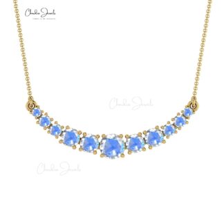 Solid 14k Gold Statement Necklace With 4mm Round Moonstone Necklaces For Her