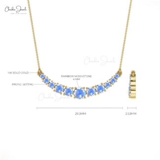 Solid 14k Gold Statement Necklace With 4mm Round Moonstone Necklaces For Her