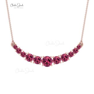 Statement Pink Tourmaline Necklace In 14k Solid Gold