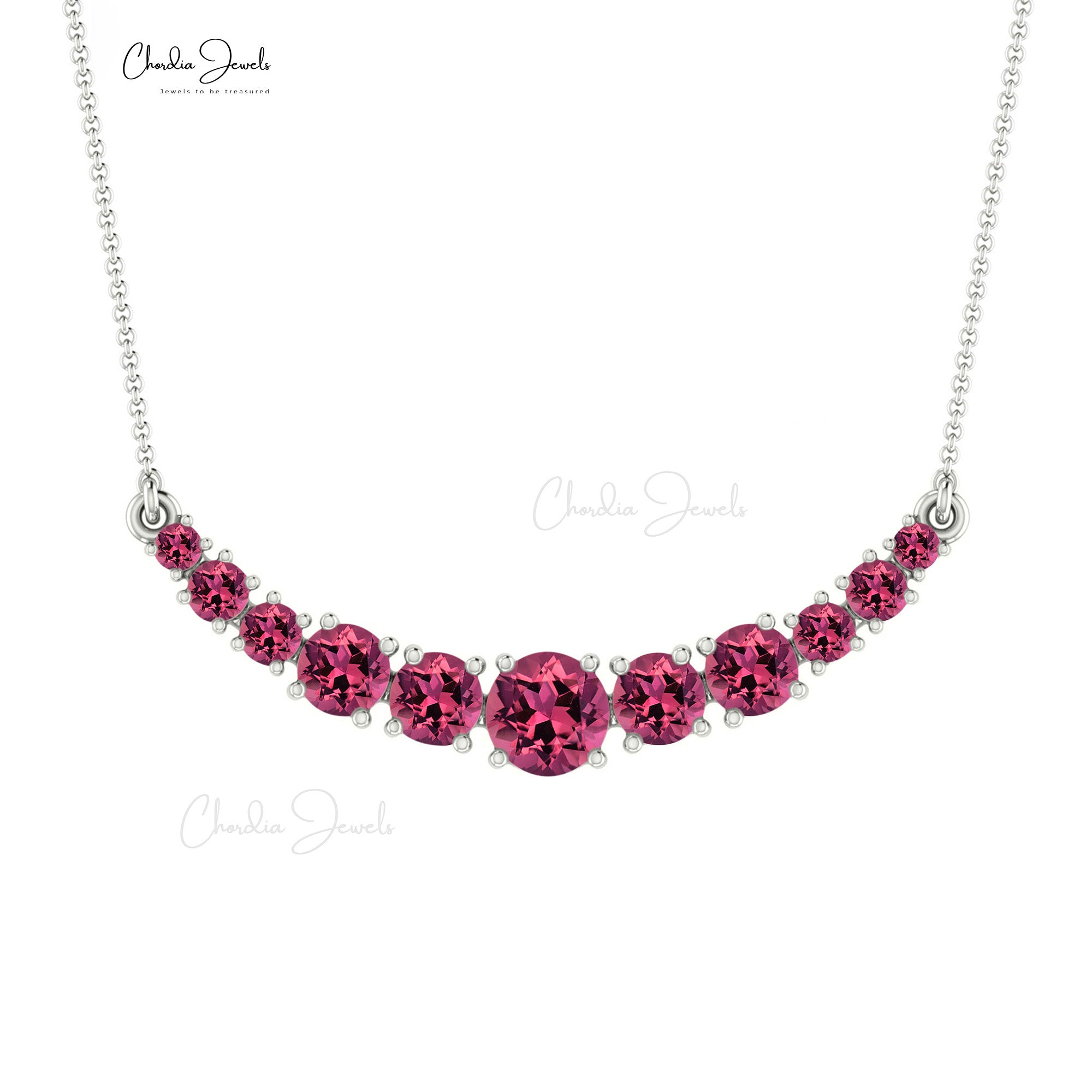 Statement Pink Tourmaline Necklace In 14k Solid Gold