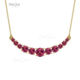 Statement Pink Tourmaline Necklace In 14k Solid Gold