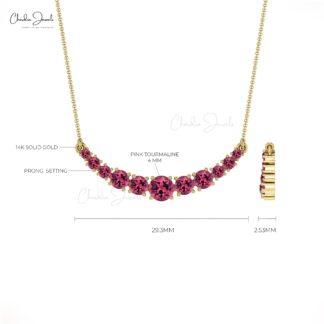 Statement Pink Tourmaline Necklace In 14k Solid Gold