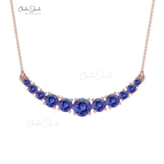 Round Statement Necklace With 4mm Tanzanite Prong Set In 14k Real Gold Chain Necklaces