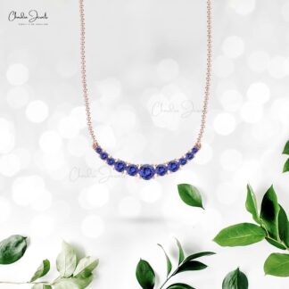 Round Statement Necklace With 4mm Tanzanite Prong Set In 14k Real Gold Chain Necklaces