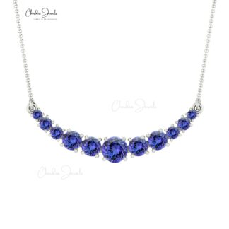 Round Statement Necklace With 4mm Tanzanite Prong Set In 14k Real Gold Chain Necklaces