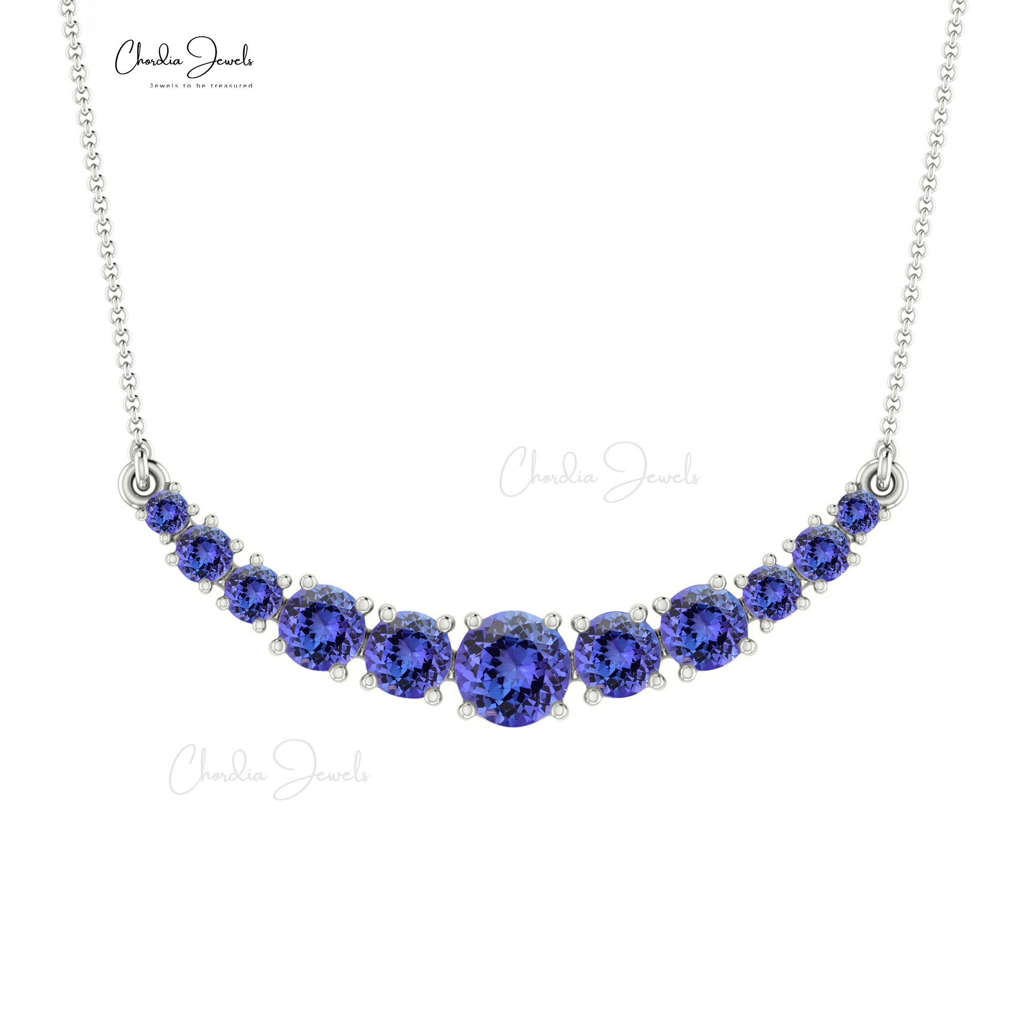 Round Statement Necklace With 4mm Tanzanite Prong Set In 14k Real Gold Chain Necklaces