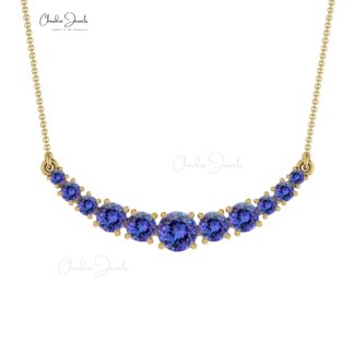 Round Statement Necklace With 4mm Tanzanite Prong Set In 14k Real Gold Chain Necklaces