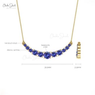 Round Statement Necklace With 4mm Tanzanite Prong Set In 14k Real Gold Chain Necklaces