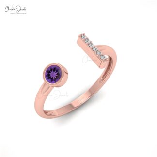 Natural 0.10ct Amethyst Split Shank Ring 14k Solid Gold Diamond Accented Ring For Gift