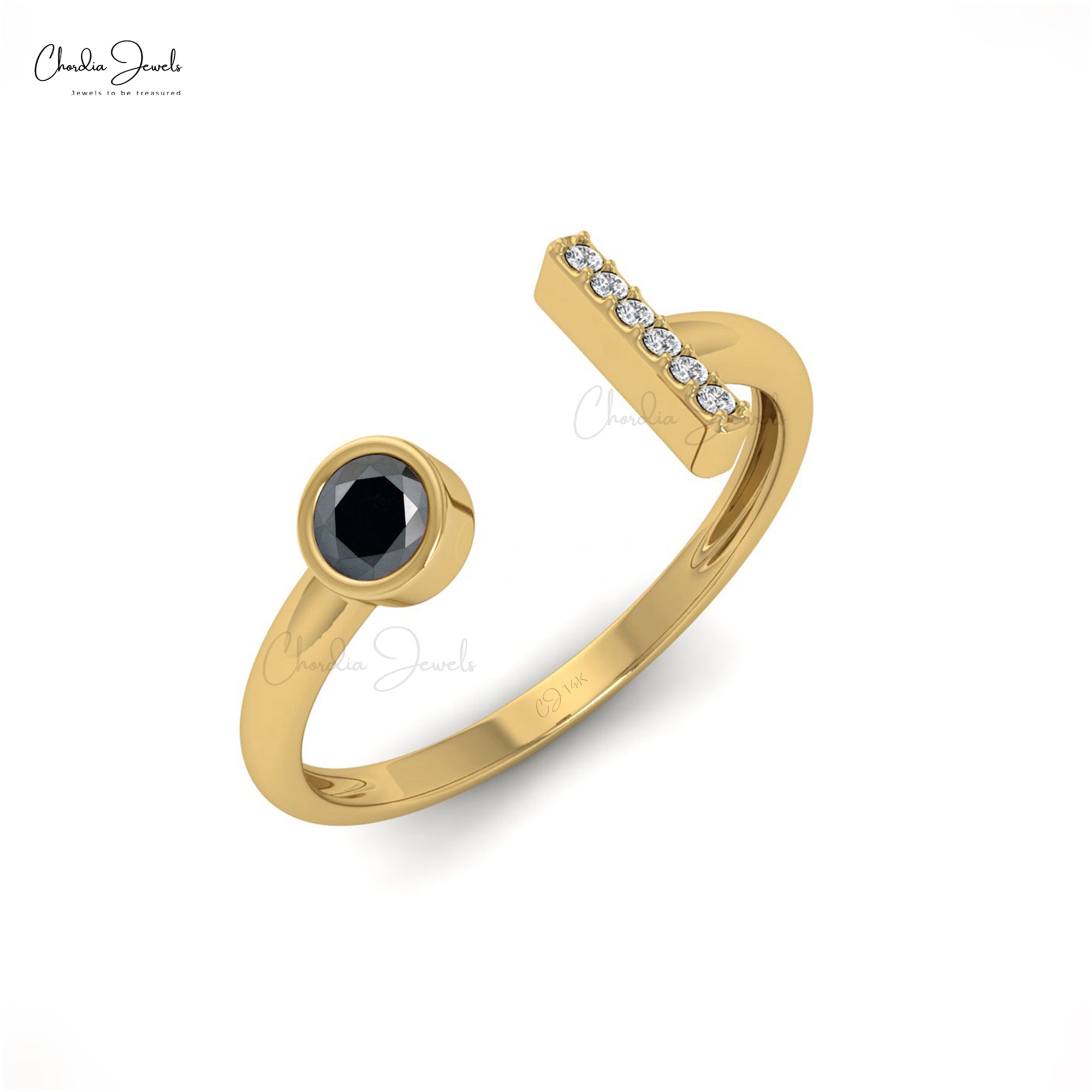 Split Shank Black Diamond Ring In Real 14k Gold And G-H Diamond Hallmark Fine Jewelry