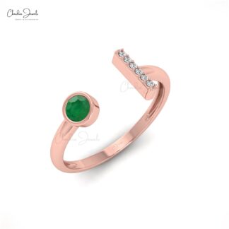Open Split Shank Ring With Emerald Gemstone Real 14k Gold Diamond Bar Dainty Ring