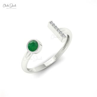 Open Split Shank Ring With Emerald Gemstone Real 14k Gold Diamond Bar Dainty Ring