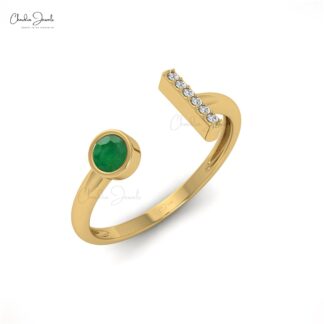 Open Split Shank Ring With Emerald Gemstone Real 14k Gold Diamond Bar Dainty Ring