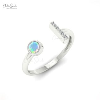 Split Shank Gemstone Ring in 14k Real Gold Fire Opal And Pave Diamond Proposal Ring