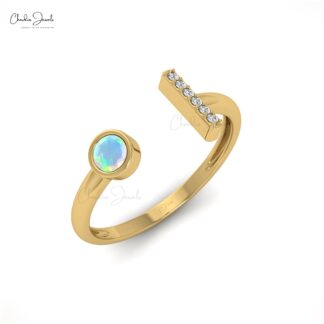 Split Shank Gemstone Ring in 14k Real Gold Fire Opal And Pave Diamond Proposal Ring