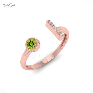 Split Shank 7 Stone Ring in 14k Solid Gold Peridot 3mm Gemstone And Diamond Rings For Her
