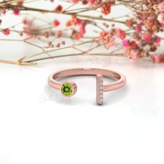 Split Shank 7 Stone Ring in 14k Solid Gold Peridot 3mm Gemstone And Diamond Rings For Her