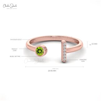 Split Shank 7 Stone Ring in 14k Solid Gold Peridot 3mm Gemstone And Diamond Rings For Her