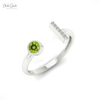 Split Shank 7 Stone Ring in 14k Solid Gold Peridot 3mm Gemstone And Diamond Rings For Her