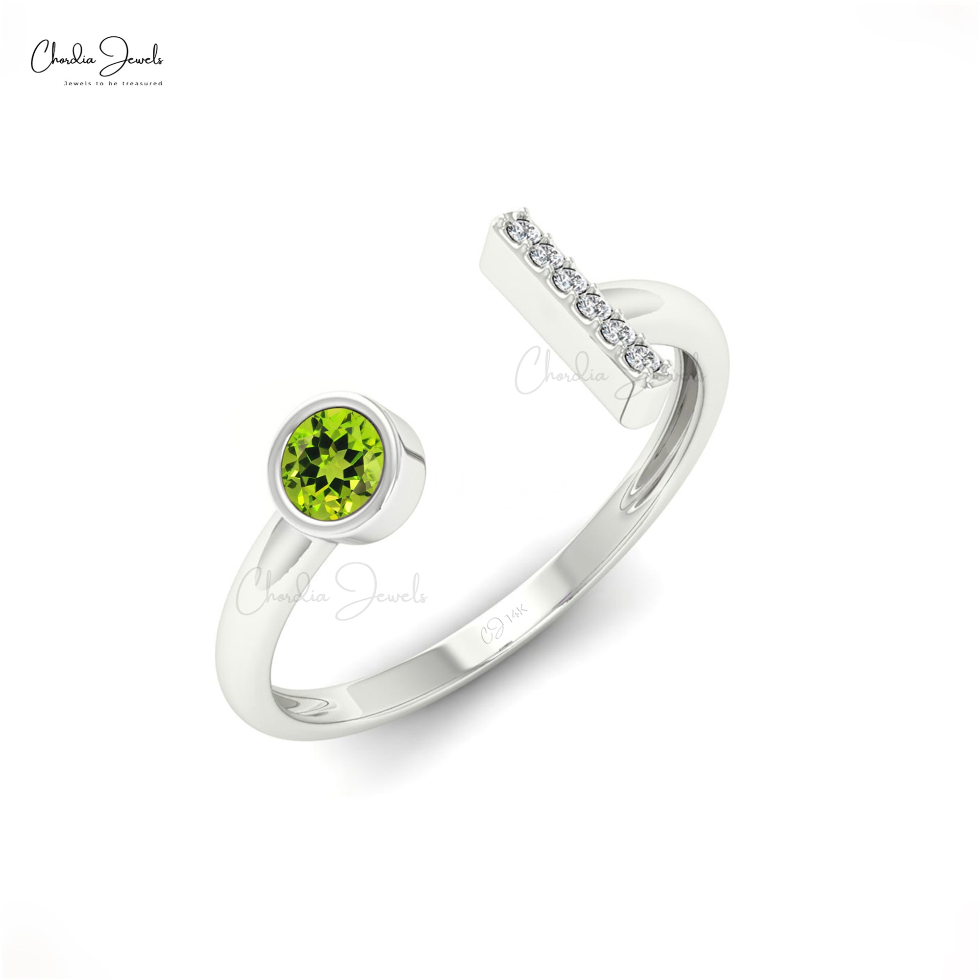 Split Shank 7 Stone Ring in 14k Solid Gold Peridot 3mm Gemstone And Diamond Rings For Her