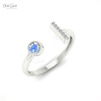 Pure 14k Gold Split Shank Ring With 0.17 Ct Rainbow Moonstone & Diamond Wedding Rings