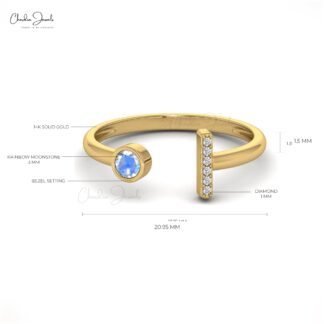 Pure 14k Gold Split Shank Ring With 0.17 Ct Rainbow Moonstone & Diamond Wedding Rings