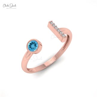 Brilliant Cut Split Shank Ring With 3mm Swiss Blue Topaz Diamond Ring In 14k Real Gold