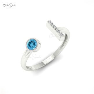 Brilliant Cut Split Shank Ring With 3mm Swiss Blue Topaz Diamond Ring In 14k Real Gold
