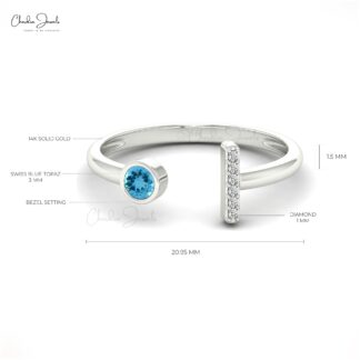 Brilliant Cut Split Shank Ring With 3mm Swiss Blue Topaz Diamond Ring In 14k Real Gold
