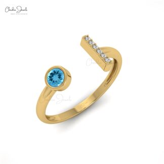 Brilliant Cut Split Shank Ring With 3mm Swiss Blue Topaz Diamond Ring In 14k Real Gold