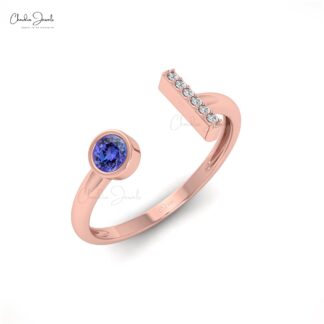 Split Shank Wedding Ring With 3mm Tanzanite Gemstone And Diamond Ring In 14k Solid Gold