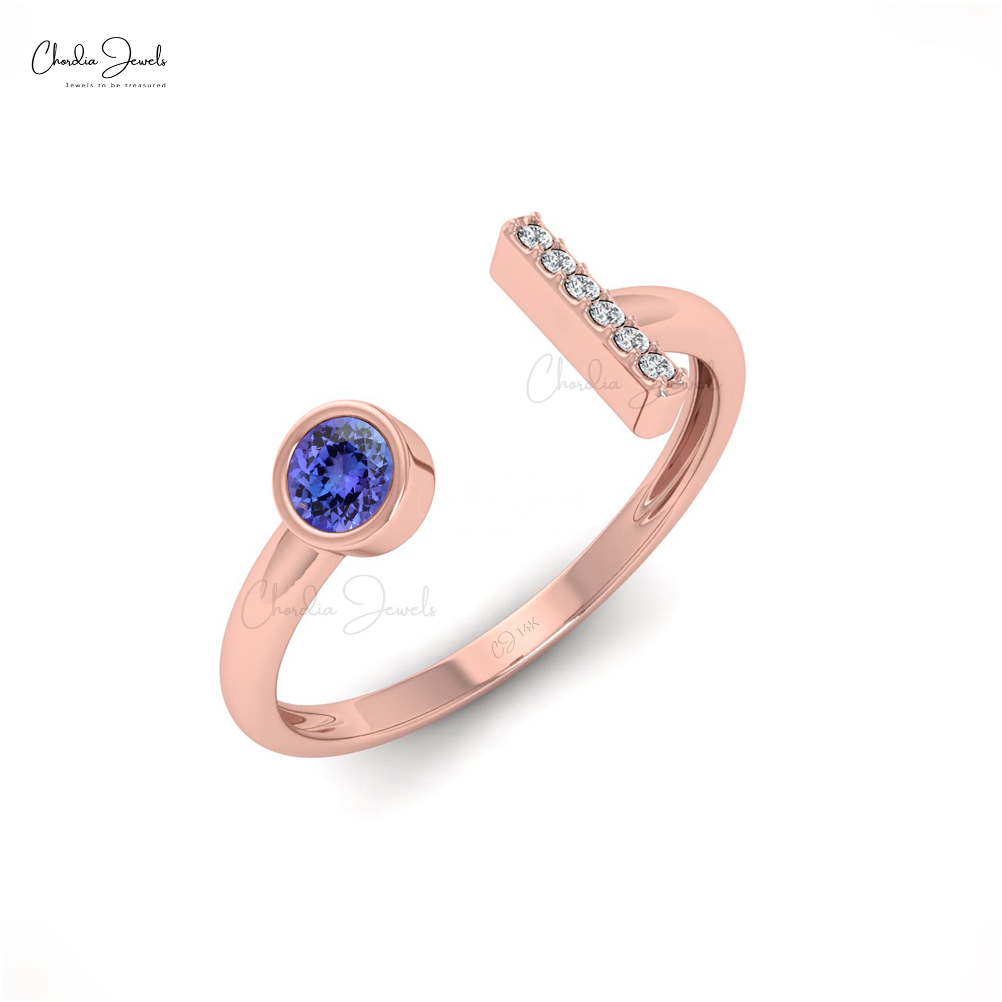 Split Shank Wedding Ring With 3mm Tanzanite Gemstone And Diamond Ring In 14k Solid Gold