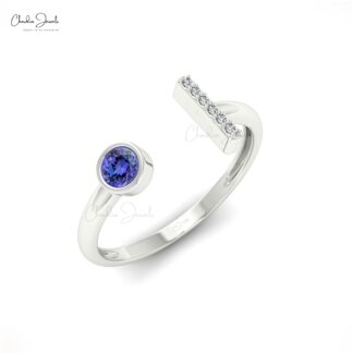 Split Shank Wedding Ring With 3mm Tanzanite Gemstone And Diamond Ring In 14k Solid Gold