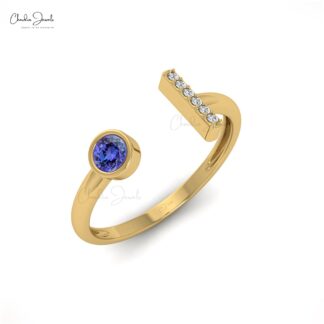 Split Shank Wedding Ring With 3mm Tanzanite Gemstone And Diamond Ring In 14k Solid Gold